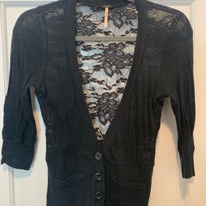 3/4 Sleeve Black Cardigan with Lace Back- Size Small
